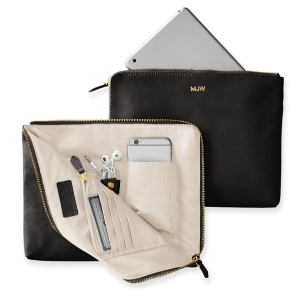 Mark & Graham NWT Black Leather Commute Clutch - Picture 1 of 4